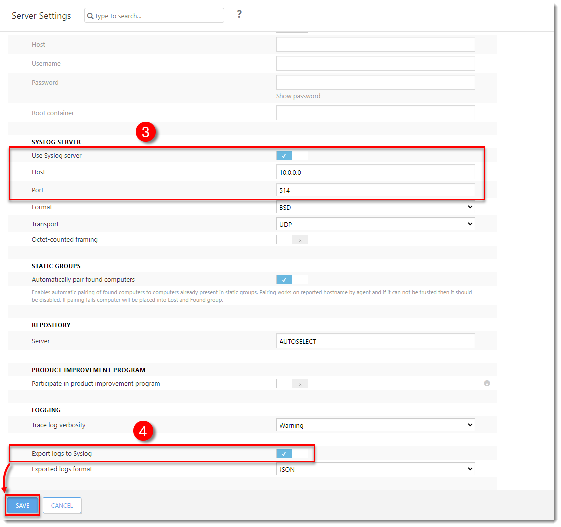 Syslog configuration