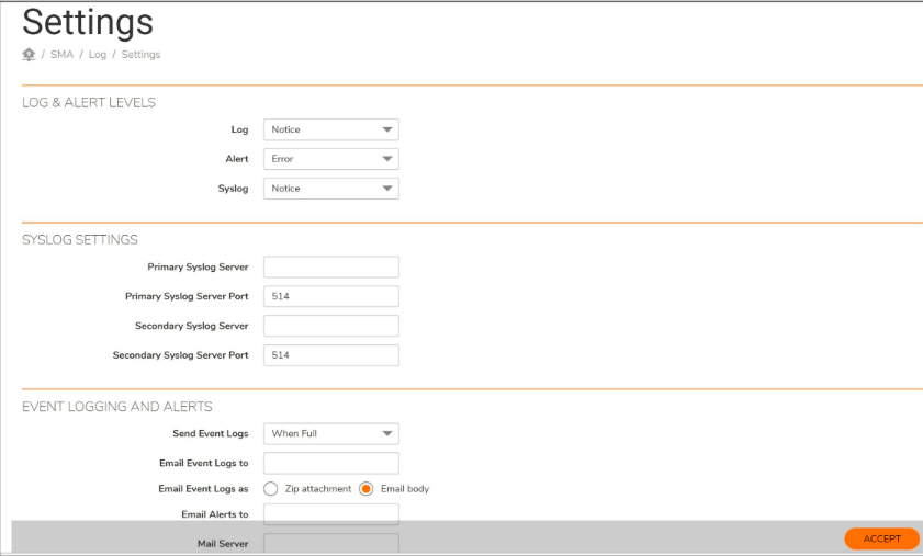 SonicWall SMA settings