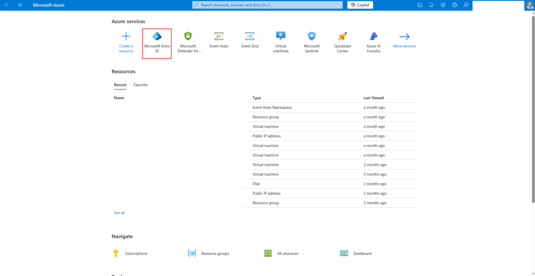 Azure portal Microsoft Entra ID section