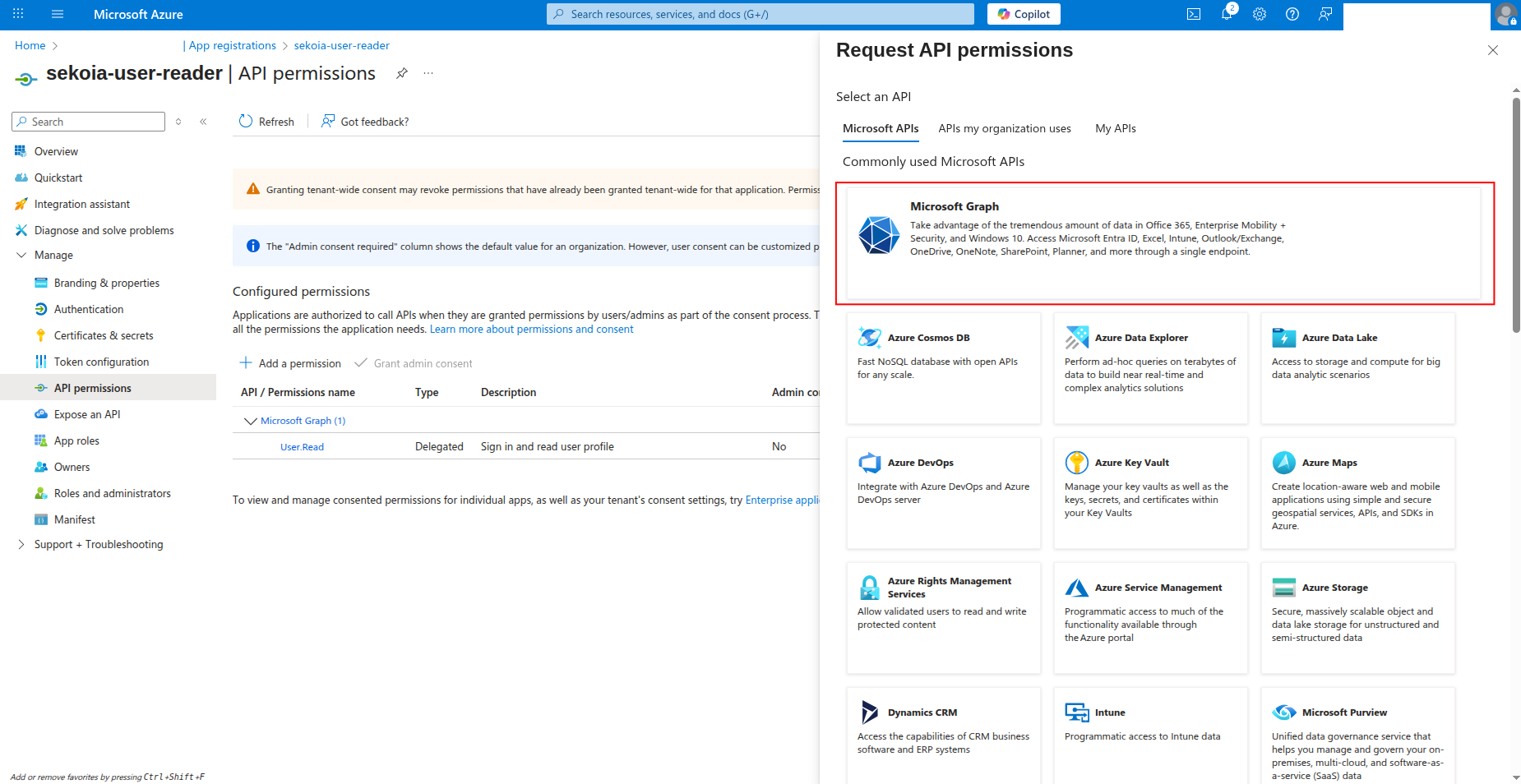 Microsoft Graph API selection