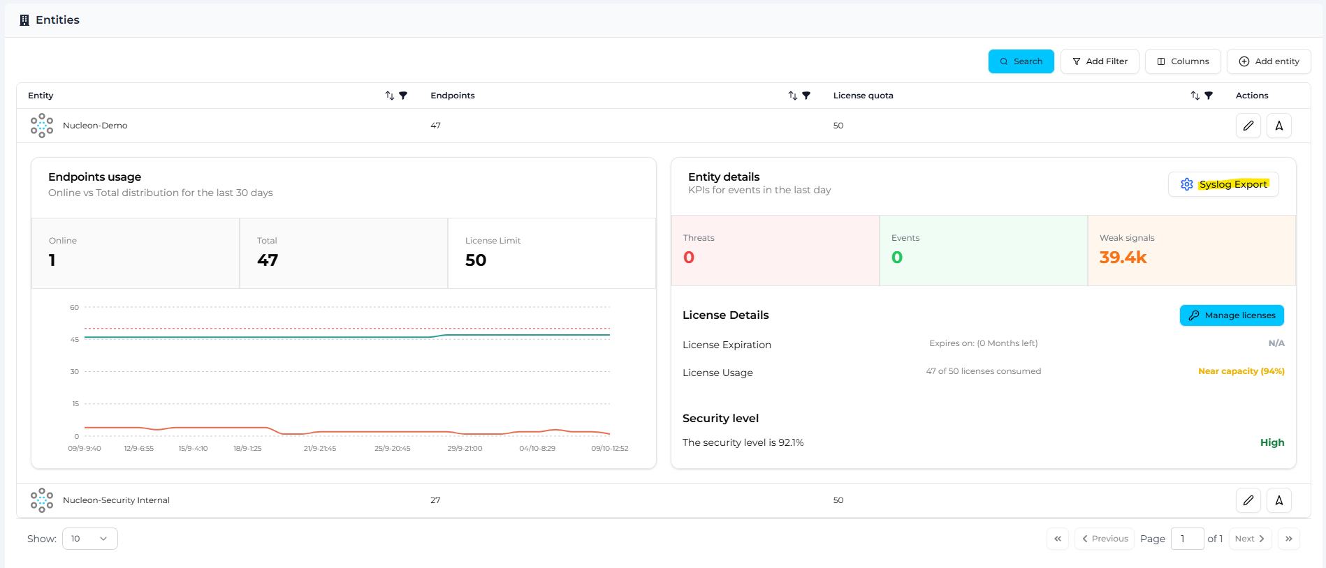 Nucleon EDR Syslog Export