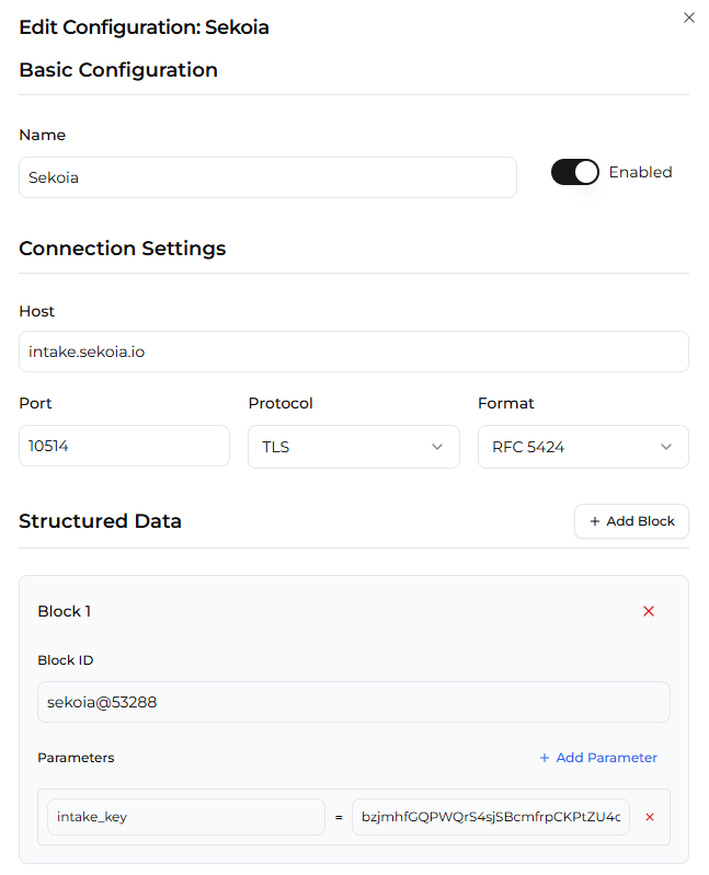 Nucleon EDR Syslog Settings