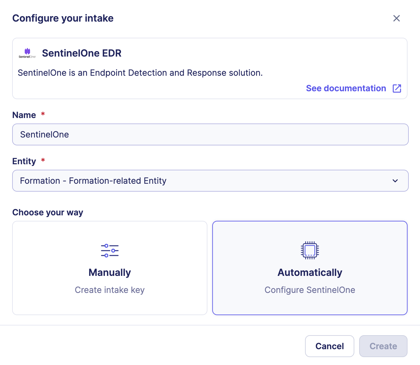 SentinelOne EDR Intake creation